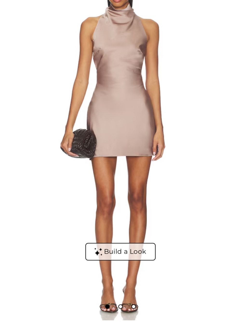 REVOLVE Satin High-Neck Backless Mini Dress in Taupe